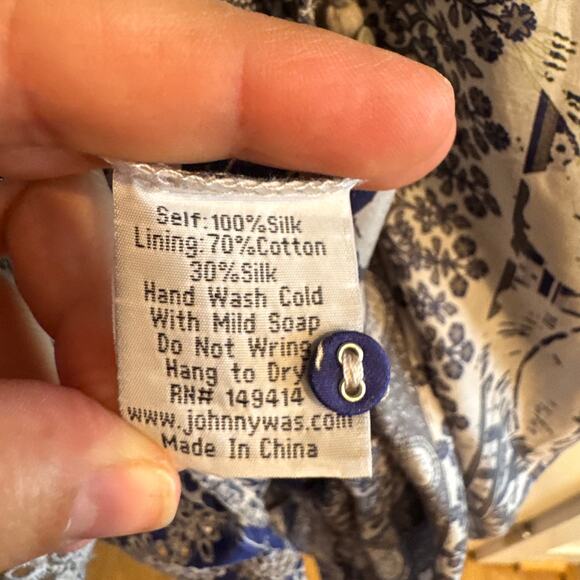 Johnny Was Filo Lucy Silk Midi Dress White Button Tie Waist Embroidered Sz S - Picture 7 of 8